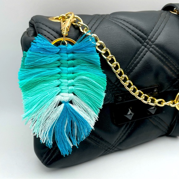 BOHO FRINGE | Handmade Aqua Blue Ombré | Bag Charm | Keychain (Brand New!) ✨ - Picture 6 of 10
